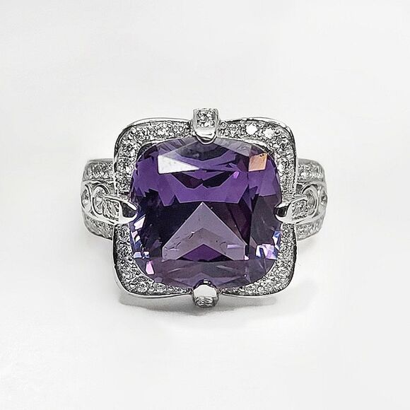 Cushion Cut Tanzanite Split Shank & Split Gallery Statement Ring | Size 8 - Picture 3 of 15